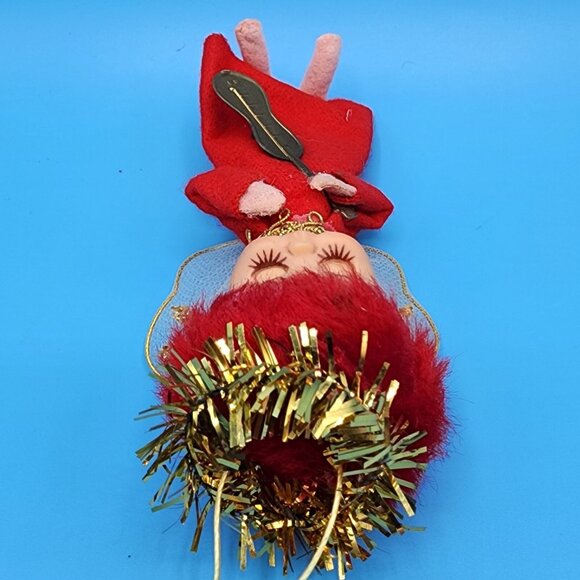 Vintage 1950s Napco Red Hair Pixie Angel Ornament Felt Elf Japan Tinsel Guitar - Picture 7 of 9